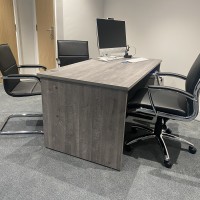Maestro panel end, grey oak with the felsted executive chair and higham cantilever